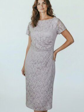 Oleg Cassini Dress Womens Size 16 Glitter Lace Sparkly Champagne Ruched Side